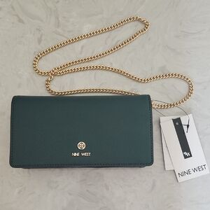 Nine West Teal Clutch with Gold Chain NWT